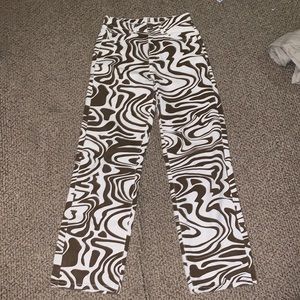 Wide leg swirl brown and white jeans